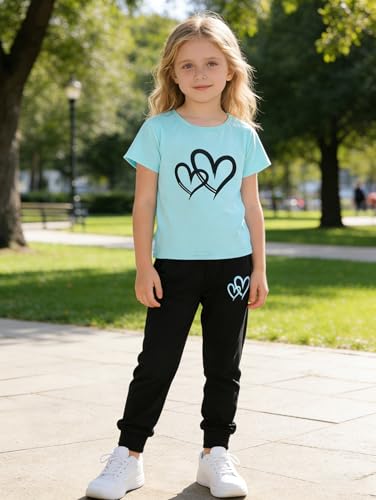 Image of Girls 4 Pieces Outfits Short Sleeve Printed Tee Tops and Pants Set 4-12Y