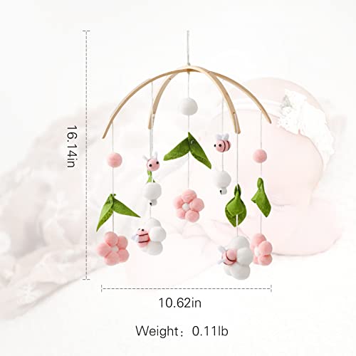 OESSUF Baby Mobile for Crib, Crib Nursery Mobile for Boys Girls, Boho Bee Flower Nursery Decor Soothe Toy Baby Shower Set for Infant Bedroom Hanging Decoration Toy, Pink - Image 4
