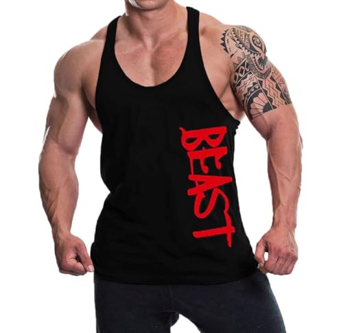 Image of ANTTELOPE Men's Cotton Vests Super Combed Cotton Black Round Neck Sleeveless Stringer Y Racer Back Tank Tops Gym Workout Fit Sando Vest Tank Top for Men