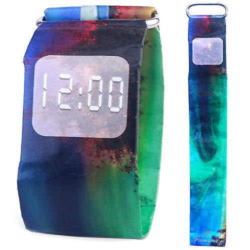 Preisvergleich Produktbild Pavaruni - Papier-Armbanduhr aus wasserdichtem Tyvek-Material - Digitale Anzeige - handgefertigt Familie und Freunde - in Holzbox (Antarktisches Polarlicht)