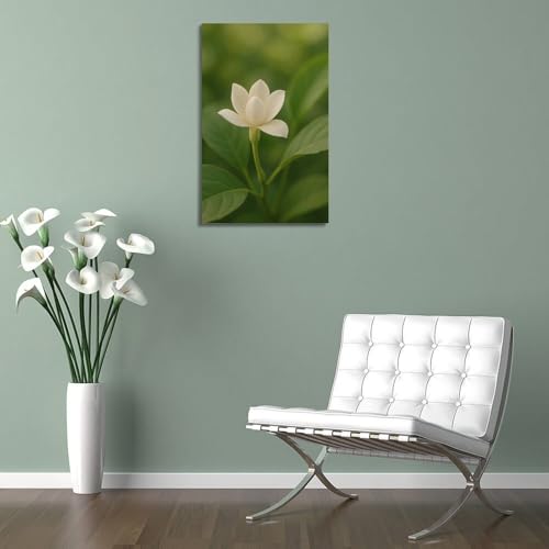 Fleur blanche d'exception sur feuilles vertes 40x60 ZHOUKEG