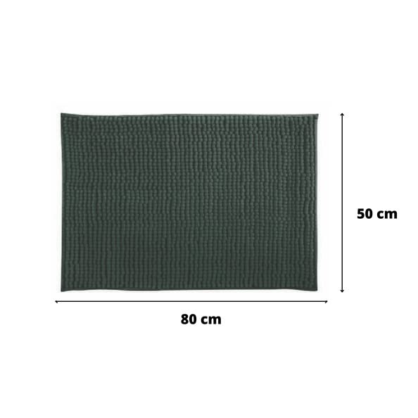 MSV - Lot de 2 Tapis de Bain Microfibre Chenille - Poils Longs Anti-dérapant - Lavable en Machine - Boucle d'Accrochage Pratique - Confort et Hygiène Optimisés - Vert Foncé - 50x80 cm