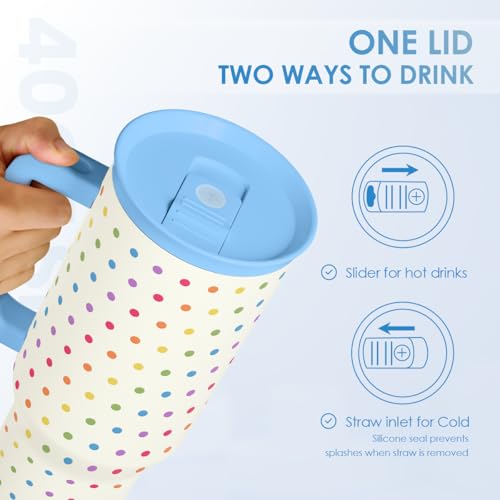 Image of SANDJEST LGBT 40oz Tumbler with Handle and Straw, Insulated Stainless Steel Travel Coffee Mug for Gay Lesbian Adults Friends, Gift Idea for Birthday Christmas Pride Month (Polka Dot)