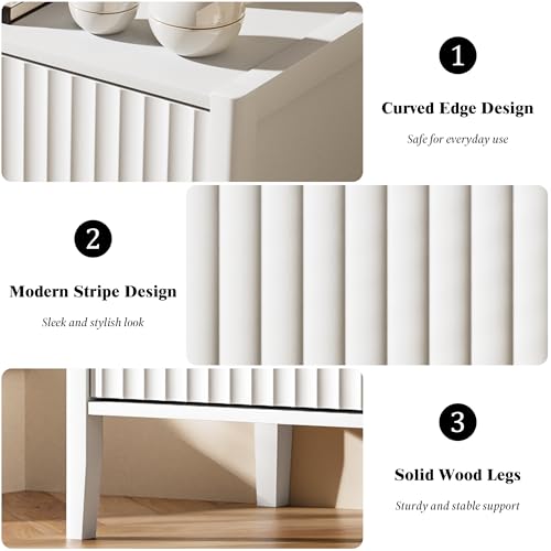 Image of Furniway Nightstand Set of 2, Modern End Table with Solid Wood Legs, Bedside Table with 3 Drawers and Metal Handles for Bedroom, White