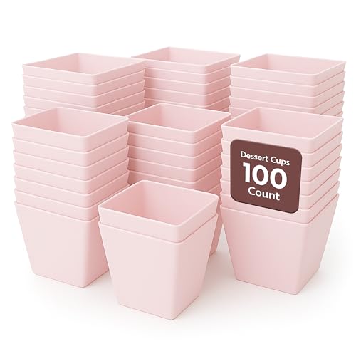 Image of Restaurantware 8 Ounce Large Kova Cups 100 Disposable Dessert Tumbler - Lids Sold Separately Sturdy Powder Pink Plastic Appetizer Cups For Mousse Layered Cakes At Catered Events