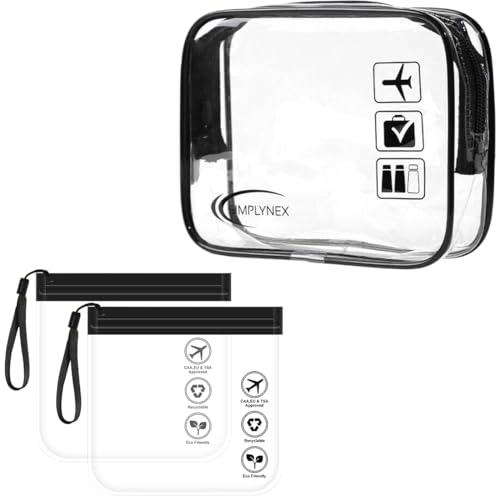 Neceser de Aseo Transparente, 3 Bolsas Transparentes de Avión, Bolsa de Cosméticos para Maleta, Bolsa de Aseo para Transportar líquidos, para Viajes, BañO