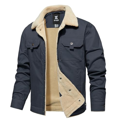Image of Men's Winter Jacket, Cotton Sherpa Fleece Lined Jacket, Warm Trucker Cargo Coats with Pockets