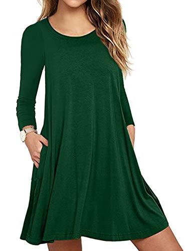 Sanifer Women's Casual Long Sleeve T Shirt Dress with Pockets Plus Size Swing Tunic Dress (M, Green)