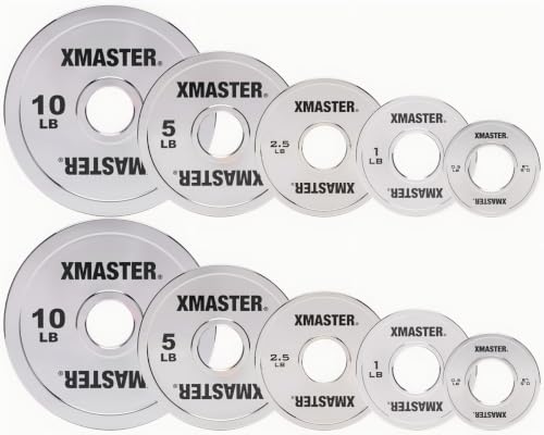 XMASTER FITNESS Chrome Steel Fractional Weight Plates Set 1% Accuracy Thin Design Small Plates for Barbell - Rustproof Corrosion Resistant Micro Plates for Home Gym Strength Training & Powerlifting - 2-Inch Insert (38LB Set - 1 Pair of each: 0.5LB-10LB)
