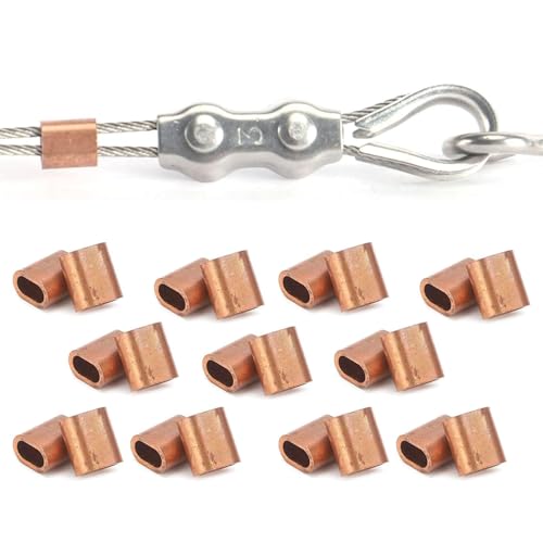20PCS M3 Wire Rope Sleeve,Copper Wire Rope Cable Crimping Loop Sleeve Oval Wire Rope Clamp Fastener Fastening Assortment Kit for Cable Rigging,Dog Ropes, Clotheslines, Cables, Etc