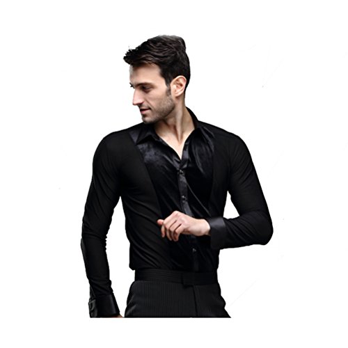 YILINFEIER Men Long Sleeves Black Velvet Latin Ballroom Dance Shirts Suit Chacha Rumba Samba (US...