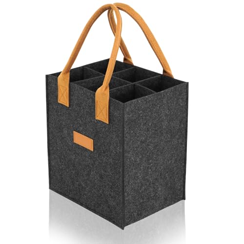 KNJOMZIE Porte-bouteilles en feutre pour 6 bouteilles, sac pliable avec séparateurs pour vin, bière, boissons, porte-bouteilles pour le shopping et le...