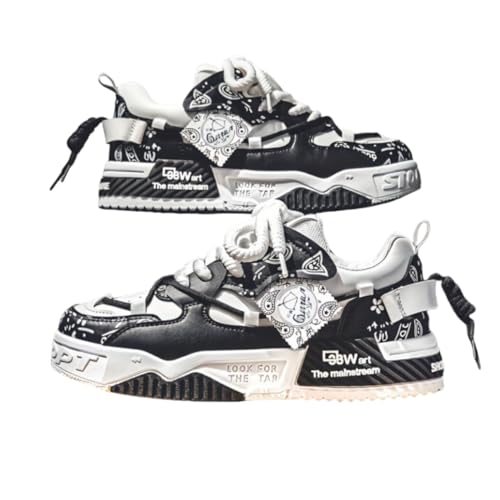 Men's Trendy Street Style Skateboard Shoes, Comfy Non Slip Lace Up Casual Sneakers for Men's Outdoor Activities