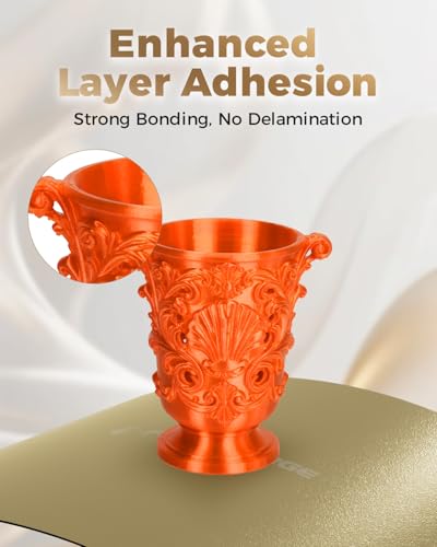 Image of VOXELAB Silk+ PLA Filament 1.75mm, Shiny Chrome-Like Finish with Enhanced Layer Adhesion, 1kg (2.2lbs) for Most FDM 3D Printers, Smooth & Flawless Printing(Orange)