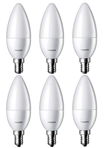 Philips 2.7-Watt 250-lumen Frosted Candle E14 Base (Warm White, Pack of 6) - Decorative, Ambience for Chandeliers, Wall Lights, Desk Lamps, Floor Lamps
