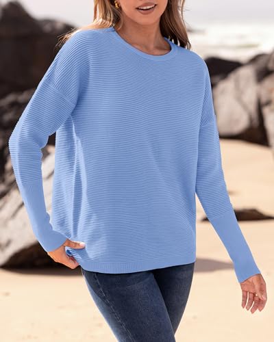 BTFBM Fall Sweaters for Women 2025 Casual Long Sleeve Sweater Striped Loose Fit Pullover Tops