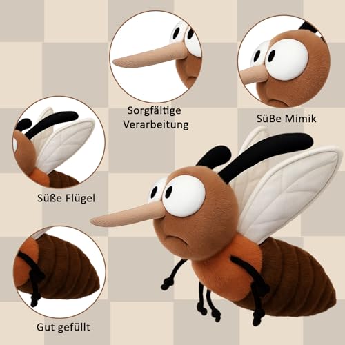 JcvPot Fluffy Fly Kuscheltier, Hässlich Und Süße Plüschmücke Für Erwachsene, 23 cm Großes Insekten-Kuscheltier, Lustiges Geschenk Für Freunde Und Kollegen, Einzigartiges Sammlerstück