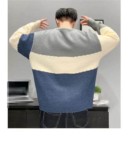 Mens Patchwork Knitted Sweaters Fashion Loose Long Sleeve Pullovers Warm Casual Comfortable Sweater2
