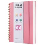 A4 Notebook, 200 Pages Notebook Journal for Women Men, Wirebound Spiral Notebooks with 100GSM Lined Paper, PVC Waterproof Cover Note Book Notepad for Work Office School Supplies, 21.5 x 28.5cm-Pink