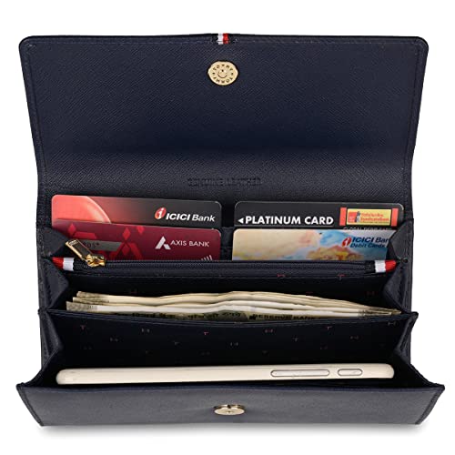 Image of Tommy Hilfiger Ariel Women Leather Flap Wallet Navy