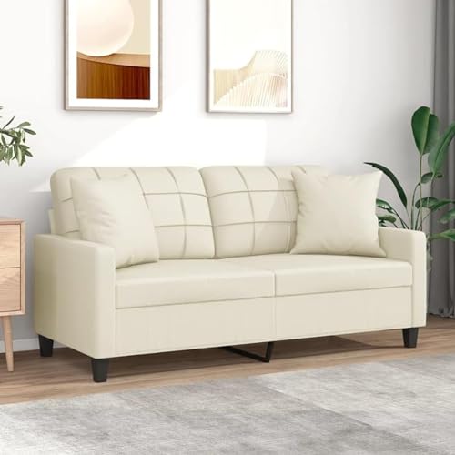 Zativa Sofá de 2 plazas con cojines color crema de 140 cm de piel sintética moderno con funda de cojín extraíble + acolchado grueso de los asientos, tejido transpirable