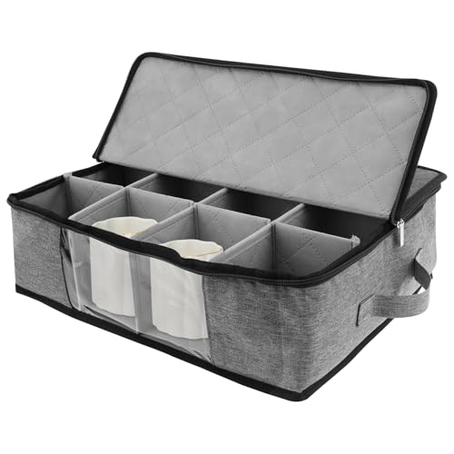 XYTZHSAI Recipiente de armazenamento da China, estojo de armazenamento de caneca de café, tecido Oxford, com 12 divisórias e caixa transparente para xícara de chá para canecas de café