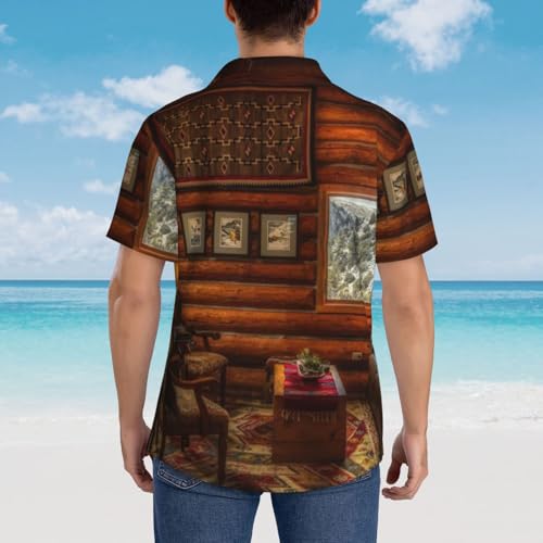 Log Cabin Inside Pattern Men's Casual Button-Down Shirts Hawaiian Shirt Short Sleeve-4