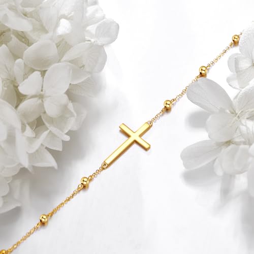 KECHO 14k Gold Cross Bracelets for Women Religious Adjustable Link Chain Jewellery Gifts3