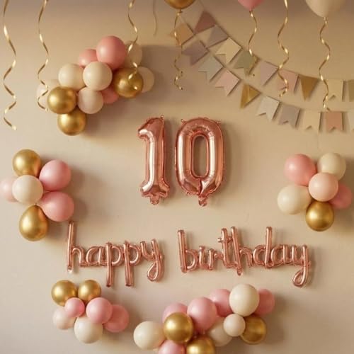 Image of Number 10 Balloon Foil Mylar Balloons for Birthday Party Decoration (Rose Gold, 16 Inch)