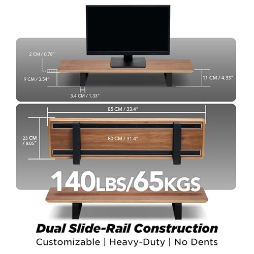 Image of ULTRARM Moodular Wooden Monitor Stand Desk Organizer, Standard 33.4 inch Walnut | Customizable Organized Workspace, Aluminum Slide Rails, 10 Add-Ons Sold Separately: Storage Drawer, Tablet, Phone & More
