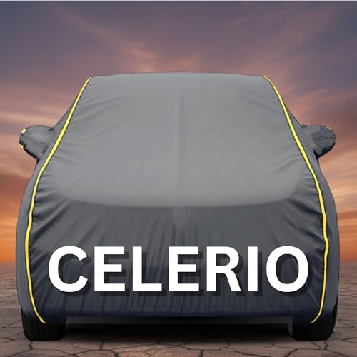 Image of Premium Grey Series 100% Waterproof Car Body Cover for Celerio Cover (All Models) with Mirror Pockets | Triple Stitched, Elastic, Custom Fit, Heat Resistant, Anti-Dust, All-Weather Cover