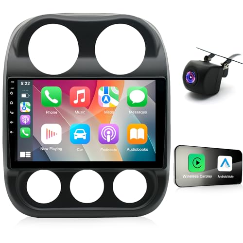 Android 14 Car Stereo Radio for Jeep Compass Patriot 2010-2016, 10 Inch 4+64GB IPS HD Touch Screen Radio with Wireless Carplay Andriod Auto/Bluetooth/WiFi/GPS/Backup Camera/SWC/FM/RDS/Mirror Link