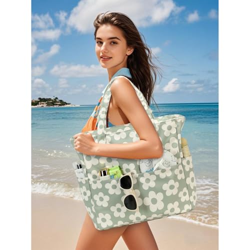 Image of Waterproof Beach Tote Pool Bags for Women Ladies Extra Large Gym Tote Carry On Bag With Wet Compartment for Weekender Travel