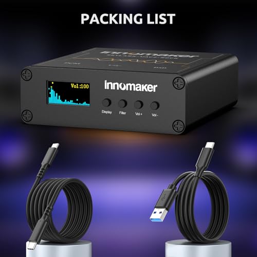 innomaker Amplificador USB DAC/auriculares HiFi con salidas XRL de 3,5 mm, ES9038Q2M hasta PCM 32 bits/768 kHz o DSD256, pantalla FFT de espectro de audio, coche de audio USB para PC/portátiles/SBC, - imagen 7