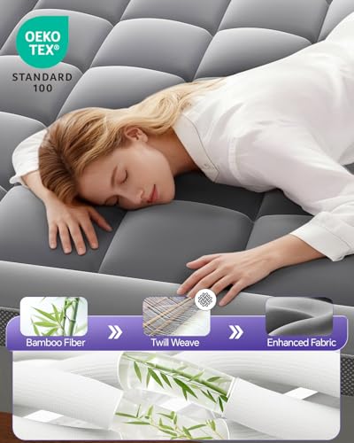 Image of ChiXpace Dorm Room Essentials Dual Layer 4 Inch Memory Foam Mattress Topper Twin XL Back to School - 2 Inch Gel Memory Foam and 2 Inch Pillow Top Mattress Pad, 7-Zone Egg Crate 2-in-1 Design (Grey)