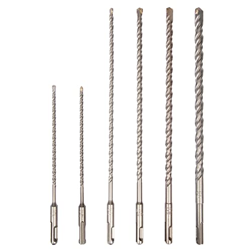 Hlofizi Sds Plus Bits 6-Piece Rotary Hammer Drill Bits Set For Masonry Concrete Block Brick Stone, 3/16", 1/4", 5/16", 3/8", 1/2" X 12" #TOP7