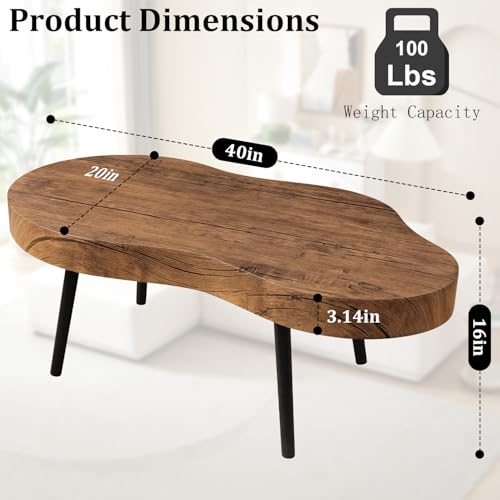 Image of Small Living Room Coffee Tables Modern Classic Cloud-Shape Coffee Table Wooden Low Center Table for Bedroom Apartment Reception Room Easy Assembly Sturdy Light Brown