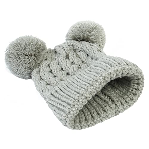 MOK Baby Beanie for Girls Cable Knit Winter Hat with Double Pom Pom Skull Hats3