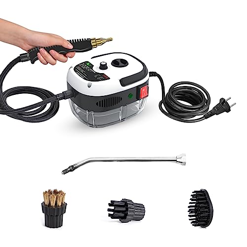 Irishom Limpiador de vapor de mano portátil de 2500 W, máquina de limpieza a vapor presurizada de alta temperatura con cabezales de cepillo para muebles de cocina, baño y coche