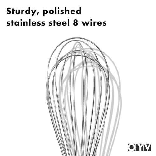 Image of OYV 18 /10 Stainless Steel Whisk, Ergonomic Handle, Dishwasher Safe Metal Whisk, Professional Wisk for Kitchen Cooking, Perfect for Blending, Whisking, Baking, and Beating, 10-Inch Wire Wisk