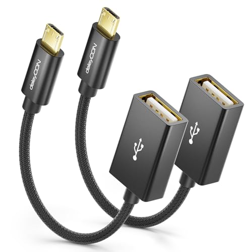 deleyCON 10cm Câbles Adaptateur USB 2.0 OTG en Nylon + Fiche Métallique - Câble de Données Micro USB vers USB a Femelle - pour Smartphone et Tablette - Connexion...