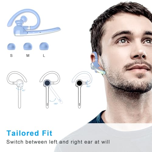 Image of HEIBAS Bluetooth Headset, Wireless Earpiece with Mic for Work Light Blue