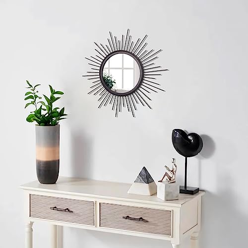 Black Sunburst Spoked Mirrors for Wall Boho Home Round Wall Art Mirror Classic Metal Modern Hanging Mirror Living Room Hallway Bathroom Bedroom Office Vanity Entryway