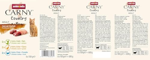 animonda Carny Country Katzenfutter nass Home Mix (6 x 100g), getreidefreies Katzen Nassfutter ohne Zucker, mit frischen fleischigen Zutaten