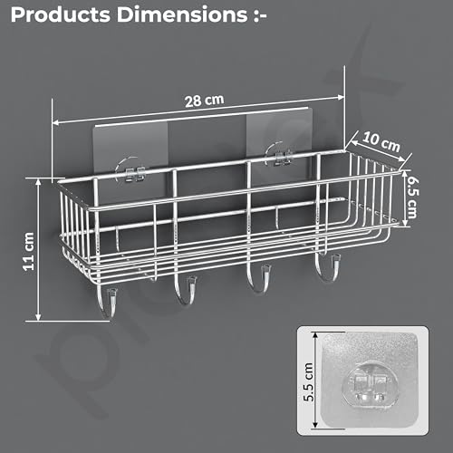 Plantex Stainless Steel Self Adhesive Bathroom Shelf/No Drill Bathroom Organizer with Hooks/Washroom Shelf- Pack of 1(Chrome)