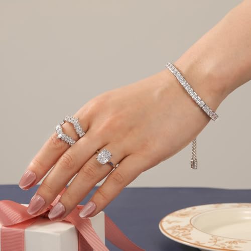 Jeulia 2PCS Interchangeable Wedding Ring Set for Women 925 Sterling Silver 5.44 ct Cushion Cut Diamond Bridal Set Butterfly Eternity Ring Band Romantic Jewelry Gift with Box4