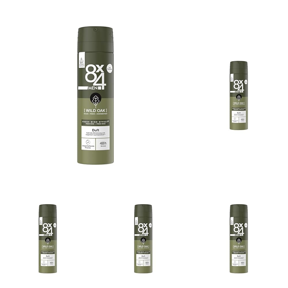 8X4 Men Wild Oak Deospray, Deodorant für Männer mit maskulin-holzigem Duft, Sprühdeo mit zuverlässigem 48h Anti-Transpirant-Schutz (150 ml) (Packung mit 5)