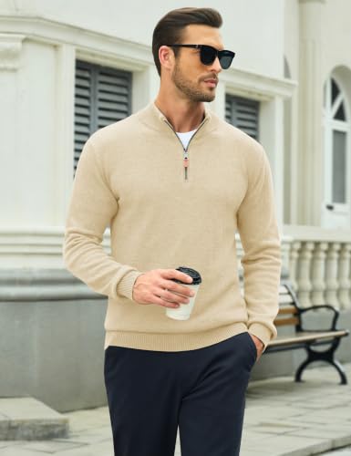 Image of MAGCOMSEN Men's Quarter Zip Pullover Lightweight Mock Neck Polo Sweater Long Sleeve Warm Fall Winter Pullover Sweaters