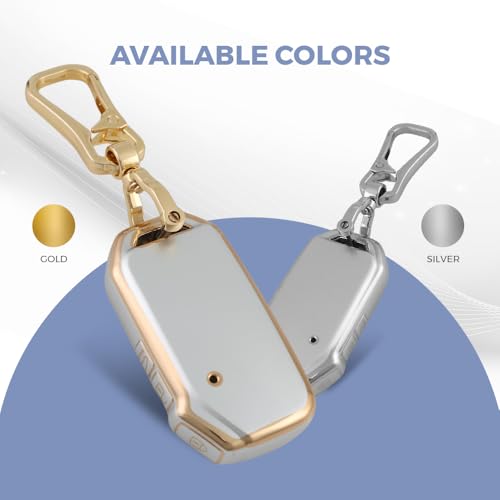 Image of Keyzone DTPU Key Cover & Alloy Keychain for Kia Carens Seltos, Sonet 2023 Onwards, 3 Button Smart Key (Gold)