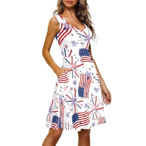 Image of Women's Casual Loose Sundress Midi Sleeveless Crewneck Dress Summer Beach Tank Dress with Pockets